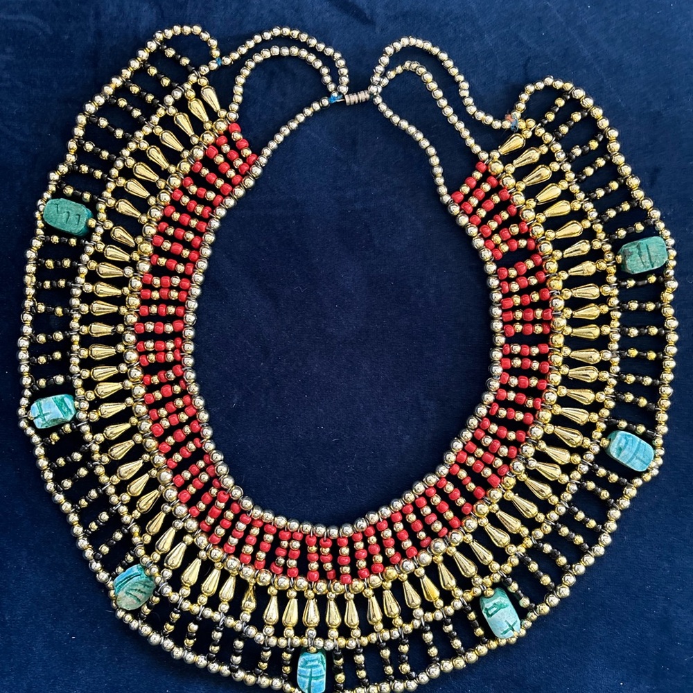 Elegant Gold and Red Beaded Necklace